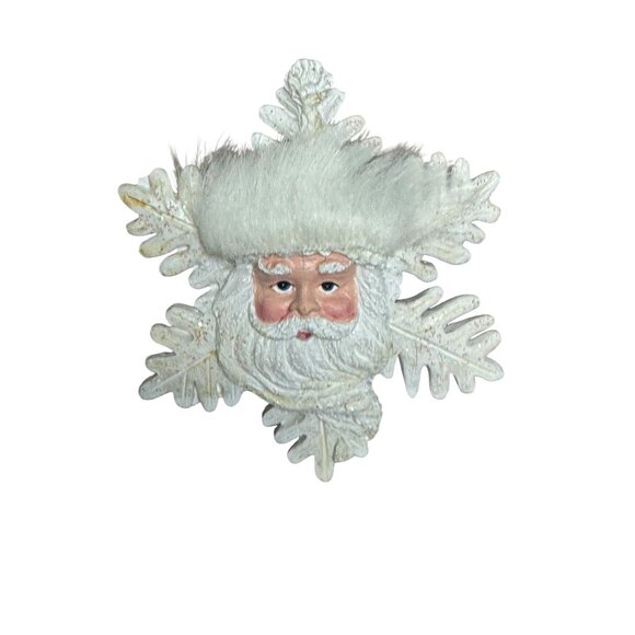 Santa Claus Snowflake Fridge Magnet White Faux Fur Hat - Picture 1 of 5